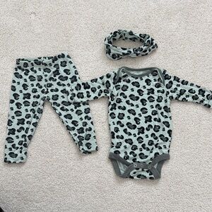 Kickee Pants Leopard Print Matching Set - Black Green and Gray